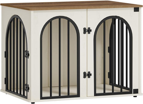 Hzuaneri 31.5'' Dog Crate Furniture,Dog Kennel Indoor for Small/Medium Dogs | Dog Kennel Furniture Wooden Dog Cage Heavy Duty Dog Crate Decorative Pet House End Side Table TV Stand,White Brown DFC85114B