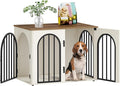 Hzuaneri 31.5'' Dog Crate Furniture,Dog Kennel Indoor for Small/Medium Dogs | Dog Kennel Furniture Wooden Dog Cage Heavy Duty Dog Crate Decorative Pet House End Side Table TV Stand,White Brown DFC85114B