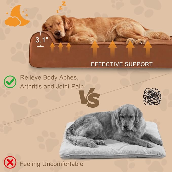 Orthopedic Dog Bed for Large Dog, Memory Foam Waterproof Dog beds | XXL, 7” Thick, Removable Washable Cover, Faux Suede Fabric, Non-Slip Bottom, Headrest, Oversize, Easy Clean, Pet Beds