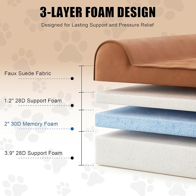 Orthopedic Dog Bed for Large Dog, Memory Foam Waterproof Dog beds | XXL, 7” Thick, Removable Washable Cover, Faux Suede Fabric, Non-Slip Bottom, Headrest, Oversize, Easy Clean, Pet Beds