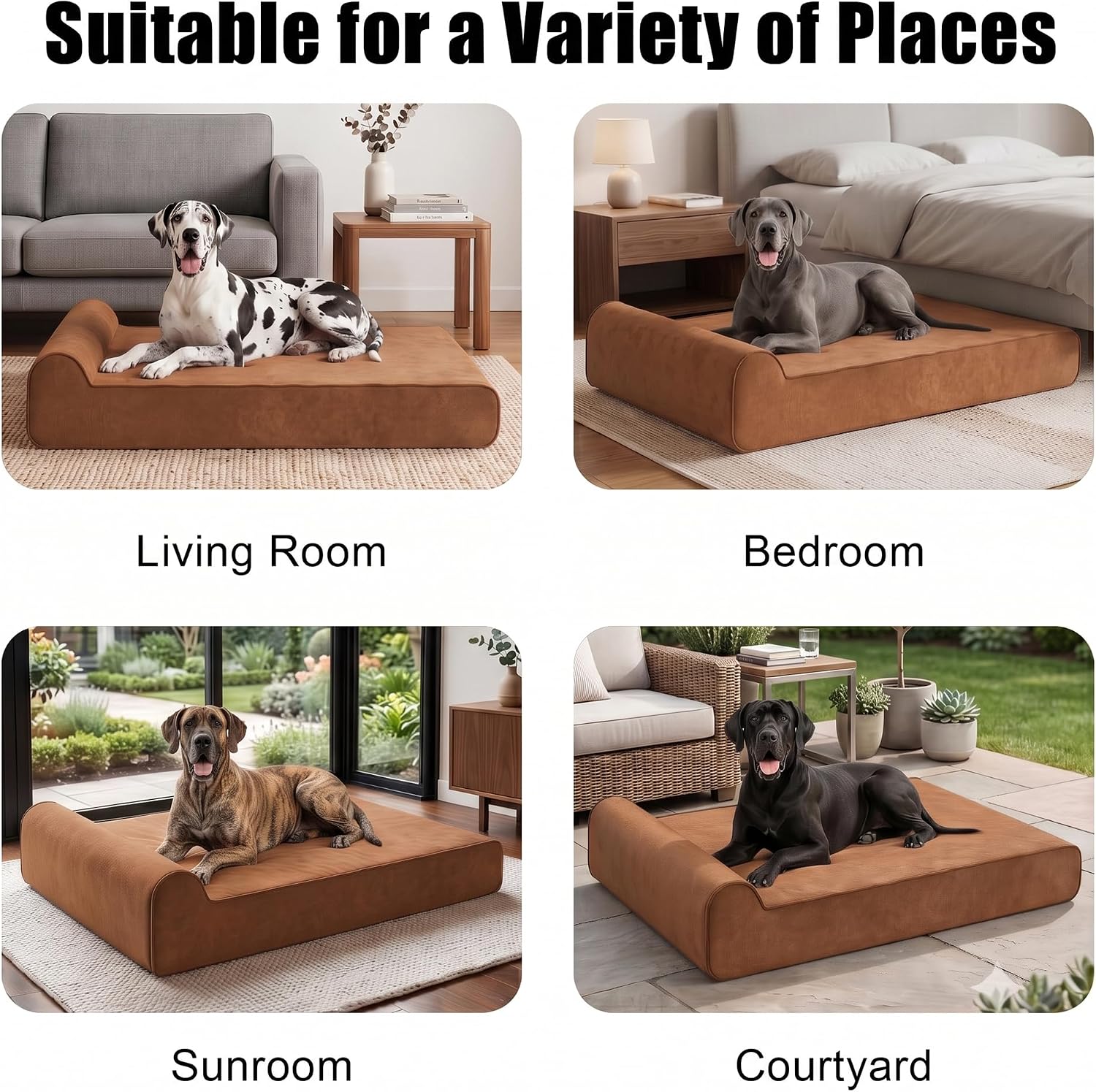 Orthopedic Dog Bed for Large Dog, Memory Foam Waterproof Dog beds | XXL, 7” Thick, Removable Washable Cover, Faux Suede Fabric, Non-Slip Bottom, Headrest, Oversize, Easy Clean, Pet Beds