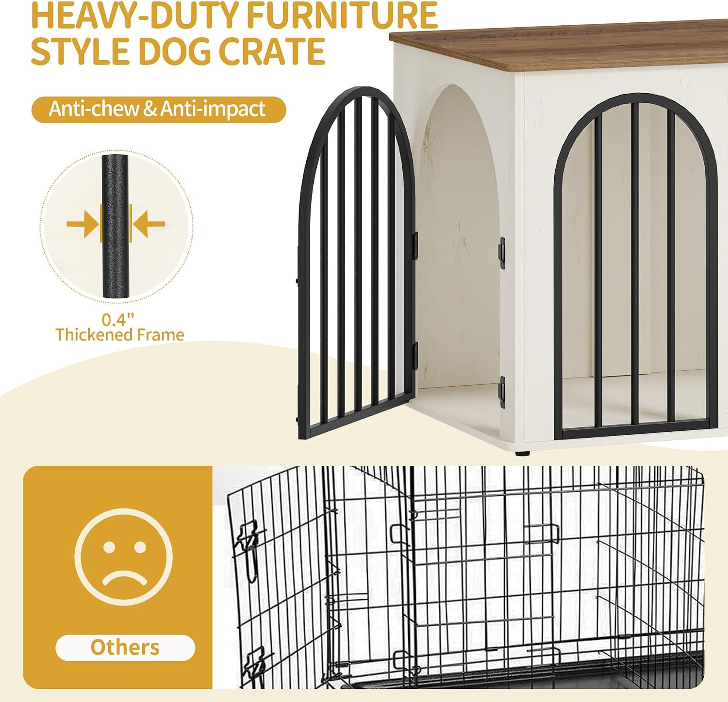Hzuaneri 31.5'' Dog Crate Furniture,Dog Kennel Indoor for Small/Medium Dogs | Dog Kennel Furniture Wooden Dog Cage Heavy Duty Dog Crate Decorative Pet House End Side Table TV Stand,White Brown DFC85114B