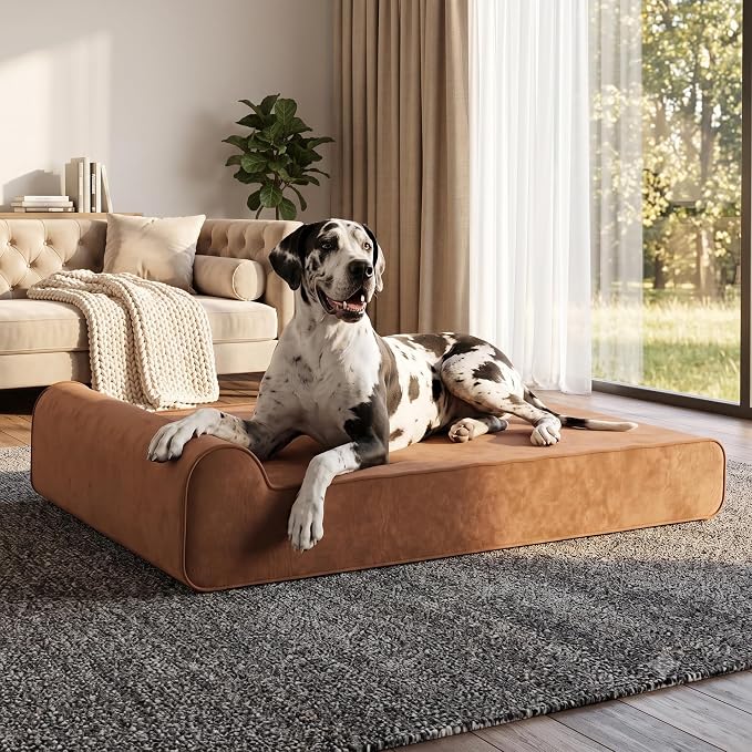 Orthopedic Dog Bed for Large Dog, Memory Foam Waterproof Dog beds | XXL, 7” Thick, Removable Washable Cover, Faux Suede Fabric, Non-Slip Bottom, Headrest, Oversize, Easy Clean, Pet Beds